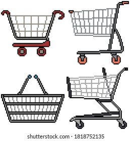 pixel art set isolated shopping cart