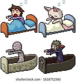 pixel art set isolated sleep wake up