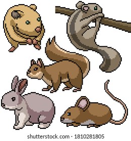 pixel art set isolated small rodents