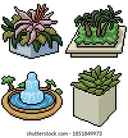 pixel art set isolated small garden