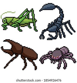 pixel art set isolated small insect