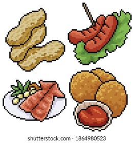 pixel art set isolated snack meal