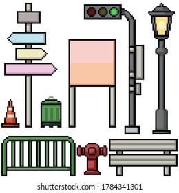 pixel art set isolated street items prop