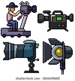 pixel art set isolated studio camera