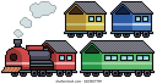 pixel art set isolated train toy