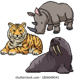 pixel art set isolated wild big animal