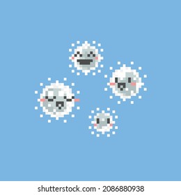 Pixel art set of little cute snow flake character.