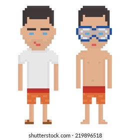 pixel art set of man having a vacation