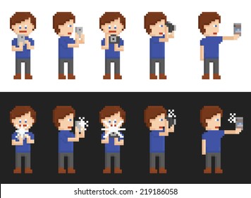 pixel art set of person making pictures