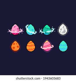 Pixel art set of planet easter egg icon.