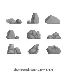 Pixel art set of stones illustration.