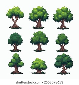 Pixel art set of trees