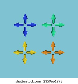 Pixelkunst-Sets aller Richtungen mit Variationsfarben-Objekt. Pixelpfeil-Richtung auf pixeliertem Stil.8bits perfekt für das Spiel Objekt oder Design Asset Element für Ihr Spiel Design Objekt.