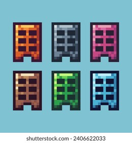 Pixel art sets of apartment icon with variation color item asset. apartment icon on pixelated style. 8bits perfect for game asset or design asset element for your game design asset