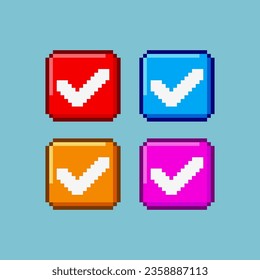 Pixel art sets of approve button with variation color items asset. yes button on pixelated style.8bits perfect for game asset or design asset element for your game design asset.