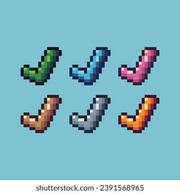 Pixel art sets of approve sign with variation color item asset.approve sign on pixelated style. 8bits perfect for game asset or design asset element for your game design asset