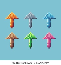 Pixel art sets of arrow up icon with variation color item asset. arrow up icon on pixelated style. 8bits perfect for game asset or design asset element for your game design asset