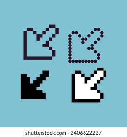 Pixel art sets of arrow vector icon with variation color item asset. arrow icon on pixelated style. 8bits perfect for game asset or design asset element for your game design asset