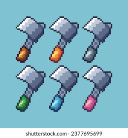 Pixelkunstsätze von ax lumberjack Werkzeug mit Variation Color Item Objekt. Einfache Axt-Pixelstil-Stücke. 8bits perfekt für das Spiel-Objekt oder Design-Objekt für Ihr Spieldesign-Objekt.