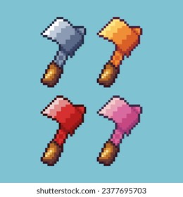 Pixel art sets of axe lumberjack tool with variation color item asset. Simple bits of axe pixelated style. 8bits perfect for game asset or design asset element for your game design asset.