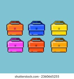 Pixel art sets of bags for inventory with variation color items asset. simple bags on pixelated style.8bits perfect for game asset or design asset element for your game design asset.