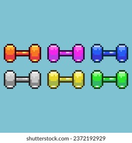 Pixel art sets of barbell sport tool with variation color item asset. Simple bits of barbell gym on pixelated style. 8bits perfect for game asset or design asset element for your game design asset.