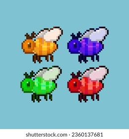 Pixel art sets of bee with variation color items asset. simple animal bee on pixelated style.8bits perfect for game asset or design asset element for your game design asset.