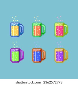 Pixel art sets of beer with variation color items asset. simple bits of beer on pixelated style.8bits perfect for game asset or design asset element for your game design asset
