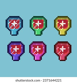 Pixel art sets of blood bag with variation color item asset. Simple bits of blood bag on pixelated style. 8bits perfect for game asset or design asset element for your game design asset