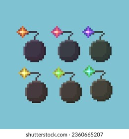 Pixel art sets of bomb with variation color items asset. simple bomb for dugeon items on pixelated style.8bits perfect for game asset or design asset element for your game design asset.