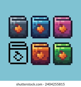 Pixel art sets of book of apple icon with variation color item asset. Book of apple icon on pixelated style. 8bits perfect for game asset or design asset element for your game design asset