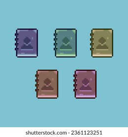 Pixelkunst-Sets von Büchern mit verschiedenen Farbelementen. einfache Bücher für Duponartikel in pixeliertem Stil.8bits perfekt für Spiel-Objekt oder Design-Objekt für Ihr Spieldesign-Objekt