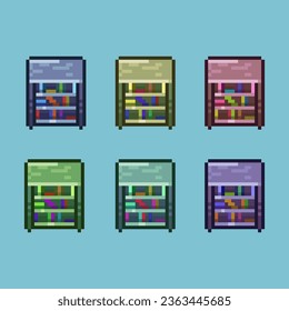 Conjuntos de arte de píxeles de la estantería con activos de elementos de color de variación. bits simples de estantería en estilo pixelado 8bits perfectos para activos de juego o elementos de activos de diseño para su activo de diseño de juegos