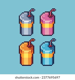 Pixel art sets of bottle of drink juice with variation color item asset. Simple bits of juice pixelated style. 8bits perfect for game asset or design asset element for your game design asset.