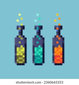 Pixel art sets of bottle of liquid bubble with variation color items asset. simple potion bottleon pixelated style.8bits perfect for game asset or design asset element for your game design asset.