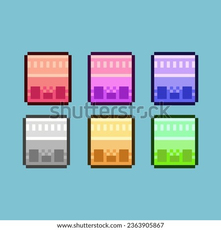 Pixel art sets of box top down with variation color item asset. simple bits of cardbox on pixelated style 8bits perfect for game asset or design asset element for your game design asset
