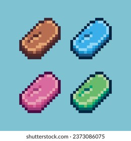 Pixel art sets of bread with variation color item asset. Simple bits of brown bread on pixelated style. 8bits perfect for game asset or design asset element for your game design asset.