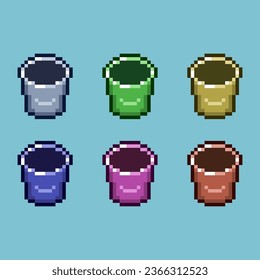 Conjuntos de arte de píxeles de decoración de cubo con variación color elemento activo simple bits de agua de cubo en estilo pixelado 8bits perfecto para activos de juego o elemento de activos de diseño para su activo de diseño de juegos