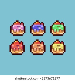 Pixel art sets of cake food with variation color item asset. Simple bits of food cake on pixelated style. 8bits perfect for game asset or design asset element for your game design asset.