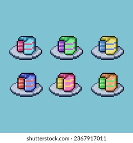 Conjuntos de tartas de plástico en la placa con variación color de elemento activo simple de pastel de cumpleaños al estilo pixelado 8bits perfecto para activos de juego o elemento de activos de diseño para su activo de diseño de juego