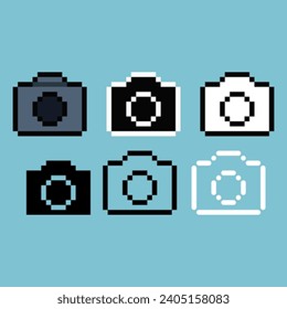 Pixel art sets of camera icon with variation color item asset.camera icon on pixelated style. 8bits perfect for game asset or design asset element for your game design asset