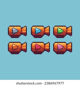 Pixel art sets of camera play with variation color item asset. Simple bits of camera with play button pixelated style. 8bits perfect for game asset or design asset element for your game design asset.