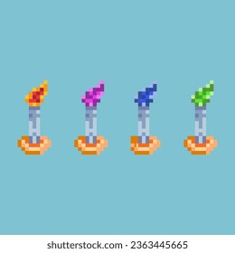 Pixel art sets of candle halloween with variation color item asset. simple bits of fire candle on pixelated style 8bits perfect for game asset or design asset element for your game design asset