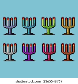 Pixel art sets of candle home decoration with variation color item asset simple bits of skyer on pixelated style 8bits perfect for game asset or design asset element for your game design asset