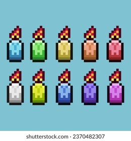 Pixel art sets of candle with variation color item asset. Simple bits of candle on pixelated style. 8bits perfect for game asset or design asset element for your game design asset