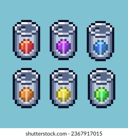 Pixel art sets of canned food with variation color item asset simple bits of food can on pixelated style 8bits perfect for game asset or design asset element for your game design asset