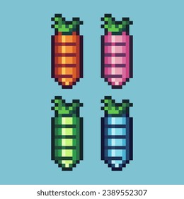Pixel art sets of carrot food with variation color item asset.carrot on pixelated style. 8bits perfect for game asset or design asset element for your game design asset