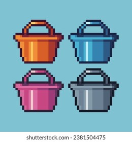 Pixel art sets of cart with variation color item asset. Simple bits of shopping cart pixelated style. 8bits perfect for game asset or design asset element for your game design asset.