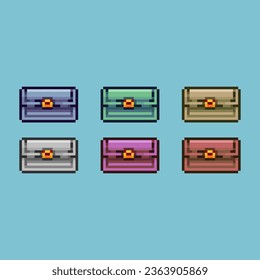 Pixel art sets of chest for item saving with variation color item asset. simple bits of chest rpg on pixelated style 8bits perfect for game asset or design asset element for your game design asset