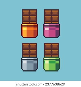 Pixel art sets of chocolate with variation color item asset. Simple bits of chocolate bar on pixelated style. 8bits perfect for game asset or design asset element for your game design asset.